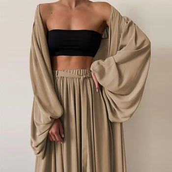 2021 Mood (Solid Color 3 Töö Seab Homewear Naiste Kevad Laterna Varrukas Kampsun, Tops+Lai Jalg Püksid, Kostüümid Lady Pehme Komplekt