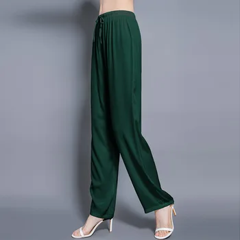 2021 Suvel 19mm elastne väljamõeldud krepp georgette silk lai jalg püksid naiste tagasihoidlik luksuslik elastne vöökoht püksid longus 20103