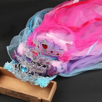 20pcs Printsess Kostüümid Tiaras Headpiece salliga Net Lõng Võra Poole Maskeraad Lapsed, Lapsed, Tüdrukud, Lihavõtted