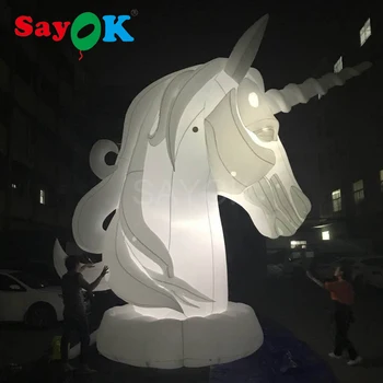 5mH hiiglaslik täispuhutav hobune koos sarv koos valge valgus, täispuhutav hobune pea reklaam
