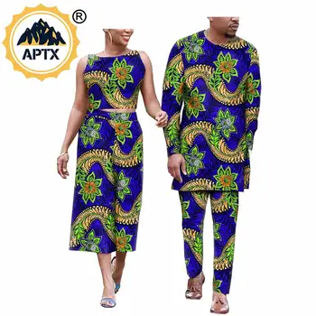 Aafrika Paarid Riided Naistele Aafrika Ankara Prindi Crop Top ja Püksid Komplekti Bazin Riche Naiste Ülikond ja Meeste Ülikonnad A19C001