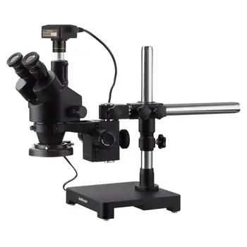 AmScope 3,5 X-45X Must Trinocular Stereo Suurenduse Mikroskoobiga Ühe Käe Boom Stand + 144 LED-Ring-valgus, 16MP USB3.0 Kaamera