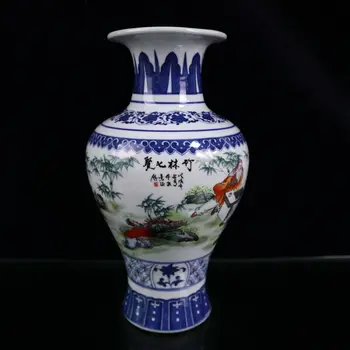 Antiik-Hiina Song Dynasty Sinine ja valge Bambusest Metsa muster pudel