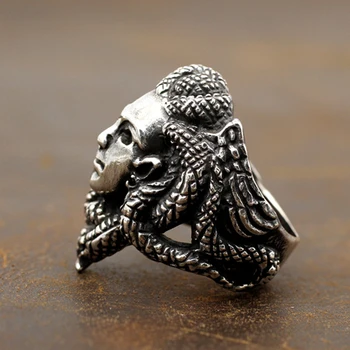 Apinje Unikaalne 925 Sterling Silver Ring Meeste Isiksuse Nägu Loomade Madu Kreeka Mütoloogia Mees Rõngad Käsitöö Ehted