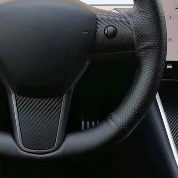 Auto Rooli Kate Pehme Käsi Õmmeldud Must Ehtne Nahk Jaoks Tesla Model 3 2017-2019 Punutud kohta rooliratas