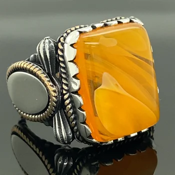 Baltic Amber Ring, Meeste Gemstone Ring, Käsitöö 925 Sterling Hõbe Meeste Ringi , Ottomani Mens Sõrmus, Kingitus Talle, 925k Nael