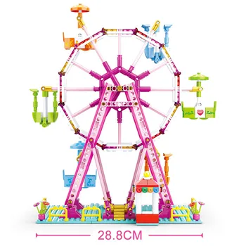 City lõbustuspark Ferris Wheel ehitusplokid Tüdrukud Sõbrad Mänguväljak Roosa Unistus Mudel DIY Tellised Mänguasjad Lapse Puhkus Kingitused