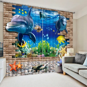 Custom Luksus elutoas Kardinad Kaasaegne 3D Foto veealuse maailma Kardin Akna Kardin elutuba Home Decor