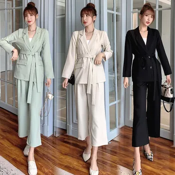 Daamid sobivad sügisel ja talvel, high-end uue korea fashion vabaaja ülikond lai jalg püksid, kaks-töö temperament naiste riided