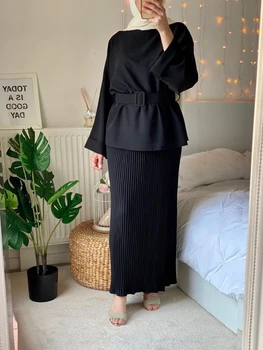 Eid Mubarak Abaya Dubai Türgi 2 Töö Moslemi Komplekti Hijab Kleit Abayas Naiste türgi Kleidid Islam Riided Musulman Komplektid