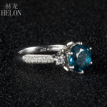 HELON Ring 9mm 2.6 ct Londoni Sinine Topaas Engagemen Ringi Tahke 10K Valge Kuld Sillutada 0.4 ct Looduslike Teemantidega Pulm Peen Ringi
