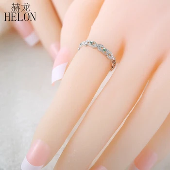 HELON Tahke 14K AU585 Valge Kuld 0,2 CT Tõeline Emerald Teemant Pulm Heliseb Naiste Trendikas Partei Ehted Teemant Sõrmus
