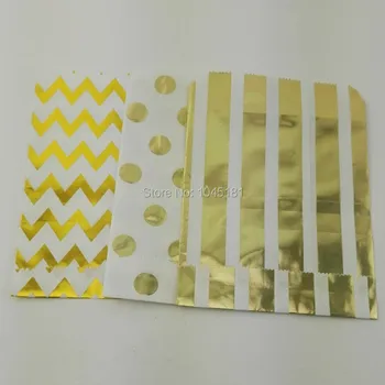 Ipalmay 750pcs/palju Kulla Värvi Partei Paber Kingitus Kotid&Chevron Triibuline Dot Candy Kotid Pulm Soosib Sünnipäeva Rüüstata Kotid