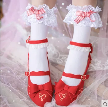 Jaapani Lolita väikesed kingad, kõrge kontsaga paks kanna Bowknot Printsess Kawaii Tüdruk Naiste Kingad Lähis Kanna cos loli Lolita