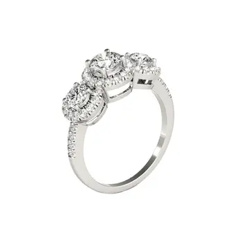 Kolm Kivid 925 Sterling Silver Ring Ring Tükeldatud Valge Pärl Lill Stiilis Naiste Kaasamine Bänd Abielusõrmus