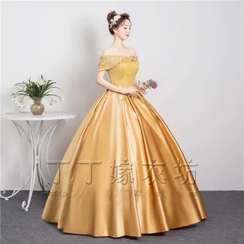 Kuldne barokk pall kleit pikk kleit vintage keskaja Renaissance kleit printsess Victoria kleit