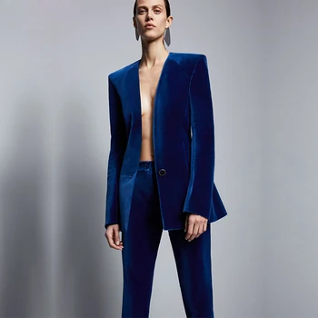 Kuninglik Sinine Velvet Jakk+Püksid Ametlik Elegantsed Püksid Sobivad Naiste Äri Ülikonnad, Slim Fit Naiste Office Ühtsed 2-Osaline Komplekt, Custom