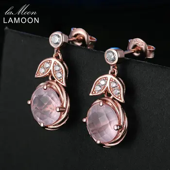 LAMOON Naturaalne Roosa Kvarts S925 Sterling Silver Pink Gemstone Trahvi Ehteid Komplekti Classic Lill Tilk Kõrvarõngad, Sõrmus Ripats V023-1