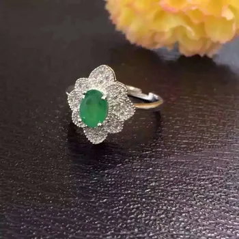 Looduslik roheline smaragd Ring Füüsiliste kalliskivi sõrmus 925 sterling hõbe moekas luksuslik suur Lilled naiste poole Ehted