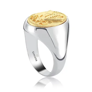 Lunafer Mees Mündi Ringi koos Mesilase Sümbol, Kullast ja Roodiumi Pindamata, 925 Sterling Silver