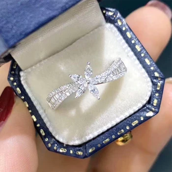 LUOWEND 18K Valge Kuld Naiste abielusõrmus 0.45 CT Kuld Heliseb Halo anillos mujer Luksus Tõeline Looduslik Teemant Sõrmus Naistele