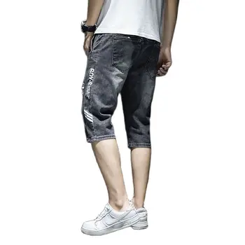 Meeste Denim lühikesed Püksid 2021 Suvel Õhuke Haaremi korea Ripitud Auk Vabaaja Streetwear Hip-Hop Grey Brand Jeans Püksid Kärbitud Püksid