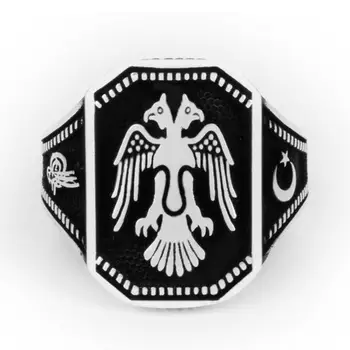 Meeste Käsitöö Hõbe Sõrmus Crescent Star Loomade Eagle Motiiv, Seljuk Impeeriumi Ringi, Tahke 925 Sterling Silver