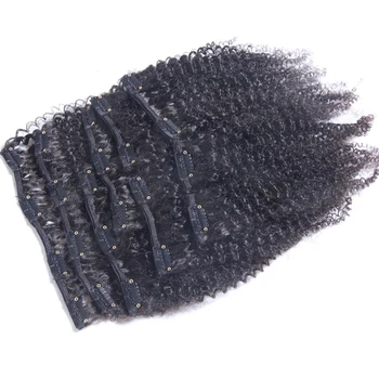Mongoolia 4b 4c Afro Krussis Lokkis Clip In Human Hair Extensions Loomulik Värv Remy Krussis Lokkis Clip In Juuksed 8Pc/Set 120g