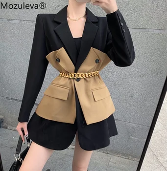 Mozuleva 2022 Kevadel Naiste Vintage Pleisse Kontrasti Blazer Korea Slim Üks Nupp, Joped, Pika Varrukaga Jakid Outwear