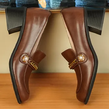 Naiste ehtne nahk 4,5 cm paks med kand ringi tõsta varba-pumpade naine pehme comfrotable vabaaja iga päev jalatsid kingad naistele