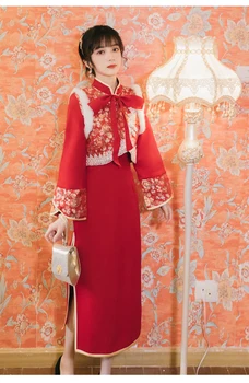 Noorte muudetud cheongsam vest kleit tüdruk on iga päev Hiina magus sobiks seelik-pikkus õhtukleit