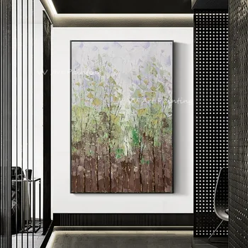 Paks Värviline Roheline Puu Metsa Suured Suurused Käsitsi valmistatud õlimaal Skandinaavia seina kunsti kodu kaunistamiseks kingitus