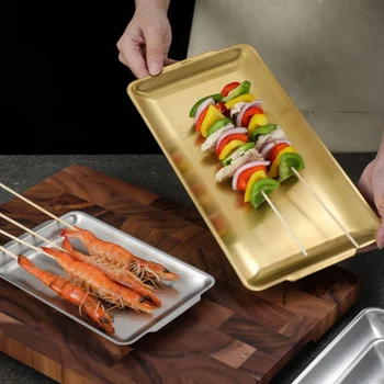 Paksenenud Roostevabast Terasest Plaat korea BBQ Sushi Plaadid Teenindavad Nõud Kandiline Kook Sahtel Ladustamiseks Salve, 3TK, Kuld