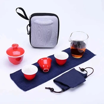 Reisikott Hiina Kung Fu Tee set gaiwan teekann teacups õiglane kruus tee seadistab valge keraamiline fot kingitus puer Drinkware Tasuta shipping