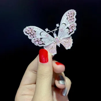 Roosa värvi liblika pross 925 sterling hõbe koos kuupmeetri tsirkoon putukate kaunite naiste tüdruk ehted tasuta kohaletoimetamine ripats