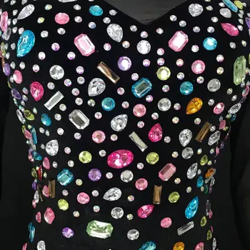 Seksikas Etapp Multi-värvi Rhinestone Must Lühike Kleit Sünnipäeva, Pulma Tähistada Prom Ehted Naiste Tantsija Baar Poolele Samet Kleit