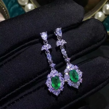 SHILOVEM 925 sterling hõbe reaalne Füüsiline Emerald kõrvarõngad classic fine Ehted naiste pulm hulgimüük jce040618agml
