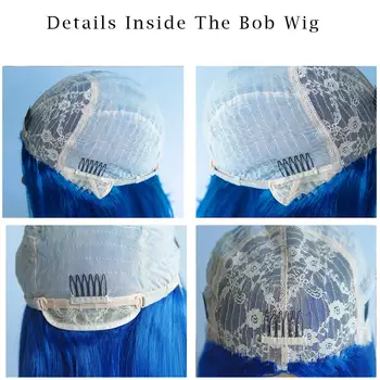 Sinine Bob Nr Pits Ees Parukas Sirge Keskmine Osa Täis Masin Tehtud Juustest Parukad Glueless Ükski Pits Frontaal-Lühike Bob Parukas