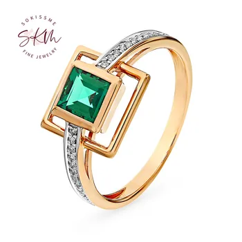 SKM Smaragd rõngad naiste Vintage Engagement rõngad disainer 14-karaadine roosa kuld Lubadus Luksus Trahvi Ehteid