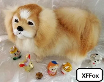 Suur reaalne elu loomulik värv koer mudel plastikust&karusnahk Pekingese koer nukk kingitus umbes 32x25cm xf1595