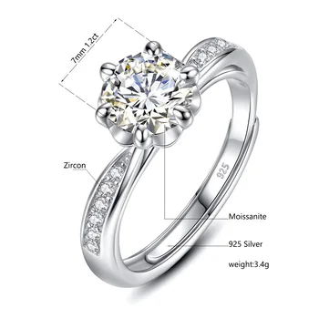 Szjinao Avatud Rõngad Naiste 925 Hõbe 1.2 ct Moissanite Diamond Ring Lille 6 Küünt Pulmad Engagement Trend Luksus Ehted