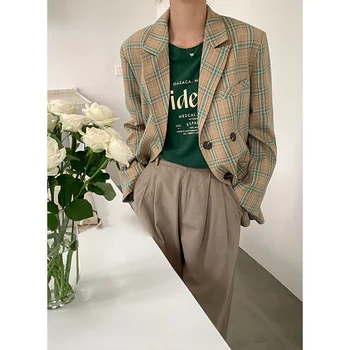TINT AJASTU korea Fashion 2021 aasta Sügisel Uues Stiilis Pikkade varrukatega Vabaaja Ülikond Väike Ruuduline Ülikond Jakk Naiste Trendikas Y2K Naiste Bleiser