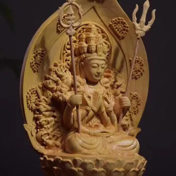 Täispuidust Kuju Tuhat-Käsi Guanyin kohta Lotus Terrass Kuju Puust nikerdatud buddha Kodu Kaunistamiseks Feng Shui Kuju