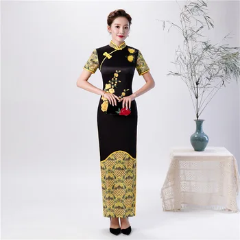 Uued Riided Naistele Sügisel Uus Satiin Pikk Sang Cheongsam Oriental Pruut Pulmas Näitus Etapi Retro Kleit Bodycon Kleit Qipao