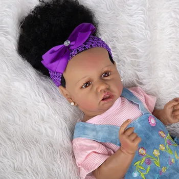 Uuestisündinud Nukk 23-Tolline Must Nahk Implanteeritud Juuksed Täielikult Silikoonist Simulatsiooni Beebi sündida baby doll uuestisündinud realistlik nukk baby dolls