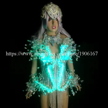 Uusim Helendav LED valgusdioodid Seksikas Naiste Ülikond Riideid Peakatet Led Crystal Ööklubi Lava Show Tulemuslikkuse DS Kostüüm