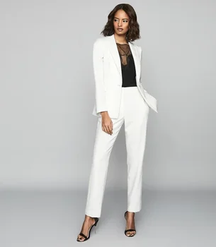 Valge Ühtse Karavan Üks Nupp Ametlik Naiste Ülikond Töö Slim Fit Mood Vabaaja Pluss Suurus Jakk Bleiser Püksid