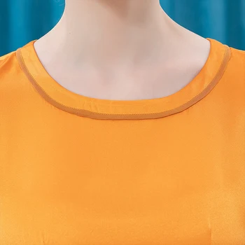 VOA Satiin 19m/m Oranž Silk ümber Kaela Õla Lühikesed Varrukad Selvage Lihtne T-särk Harajuku T-Särk Naiste Tshirt Befree B075